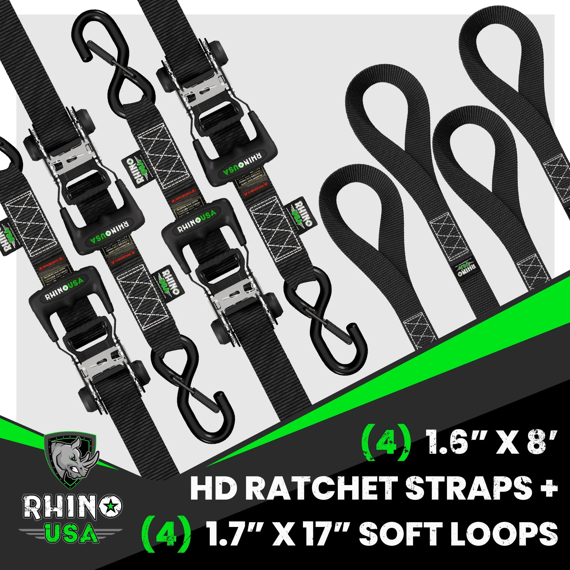 1.6" x 8' HD Ratchet Tie-Down Set (4-Pack)