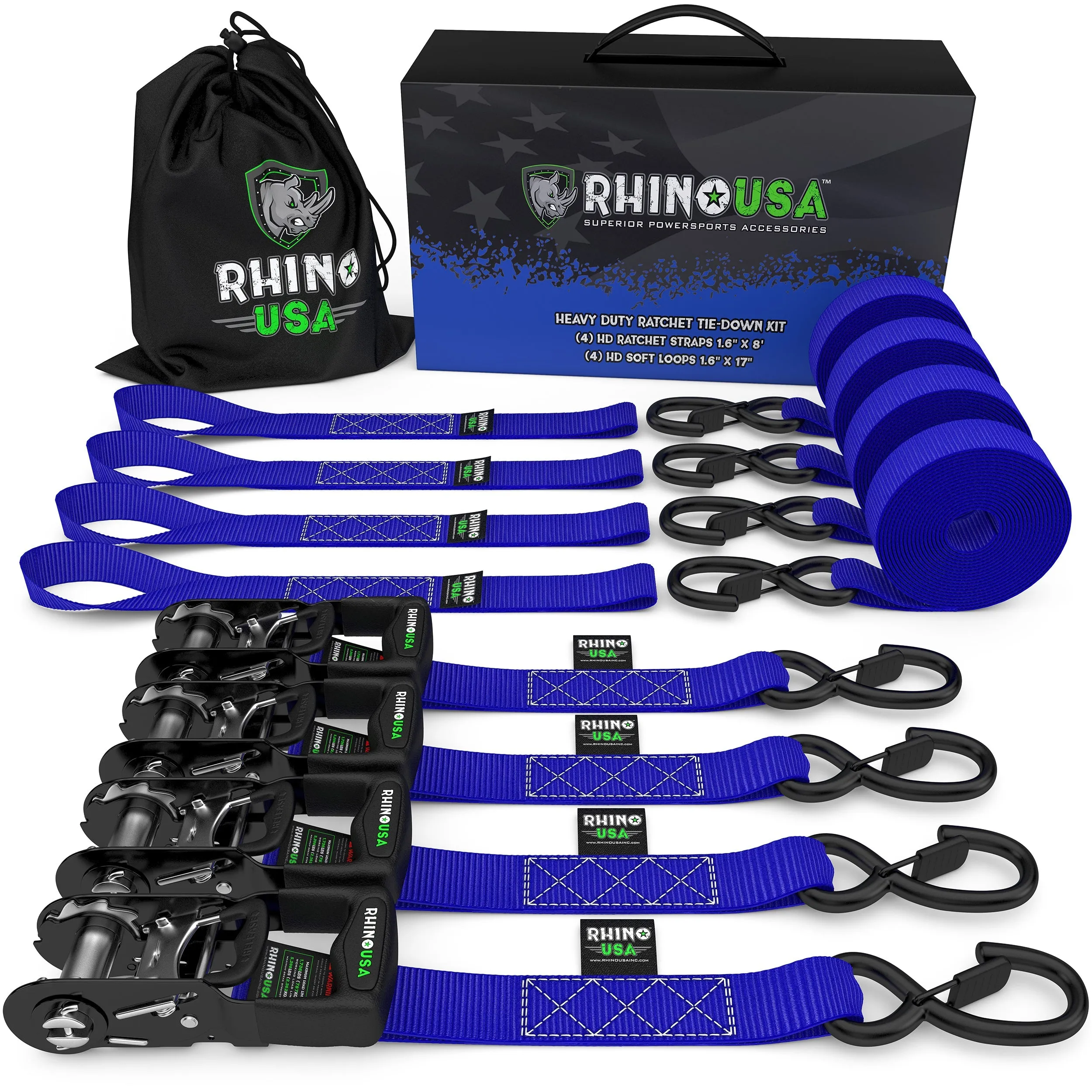 1.6" x 8' HD Ratchet Tie-Down Set (4-Pack)