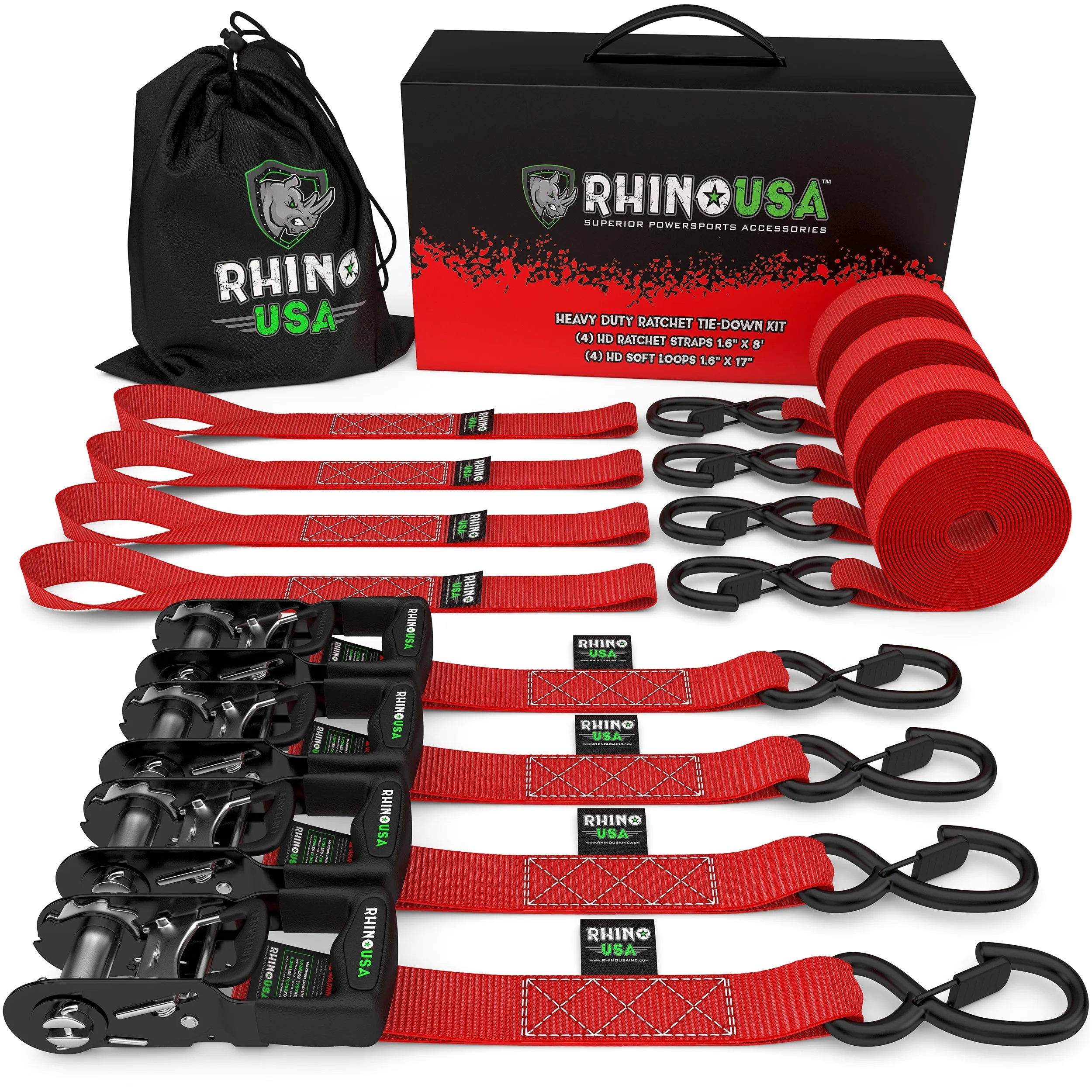 1.6" x 8' HD Ratchet Tie-Down Set (4-Pack)