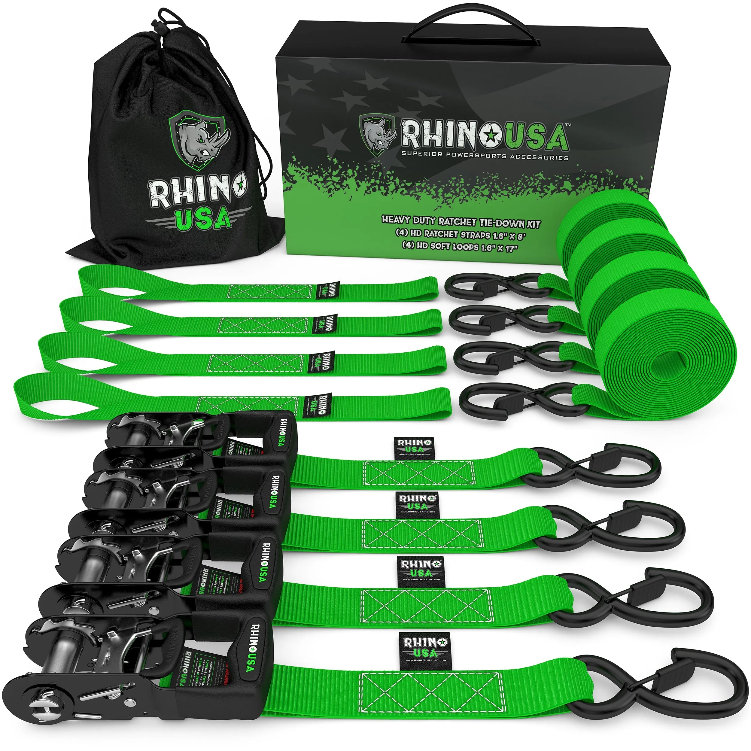 1.6" x 8' HD Ratchet Tie-Down Set (4-Pack)