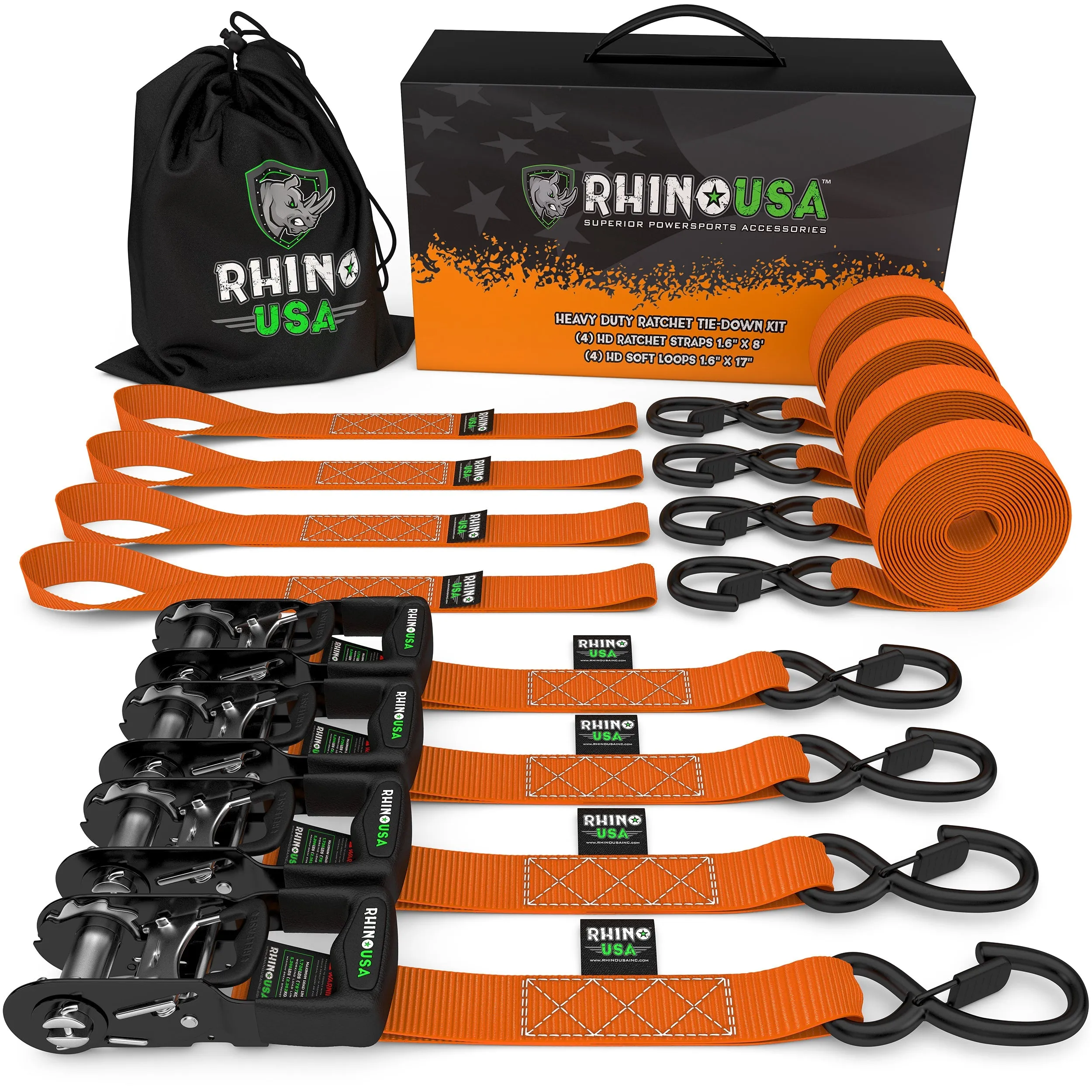 1.6" x 8' HD Ratchet Tie-Down Set (4-Pack)
