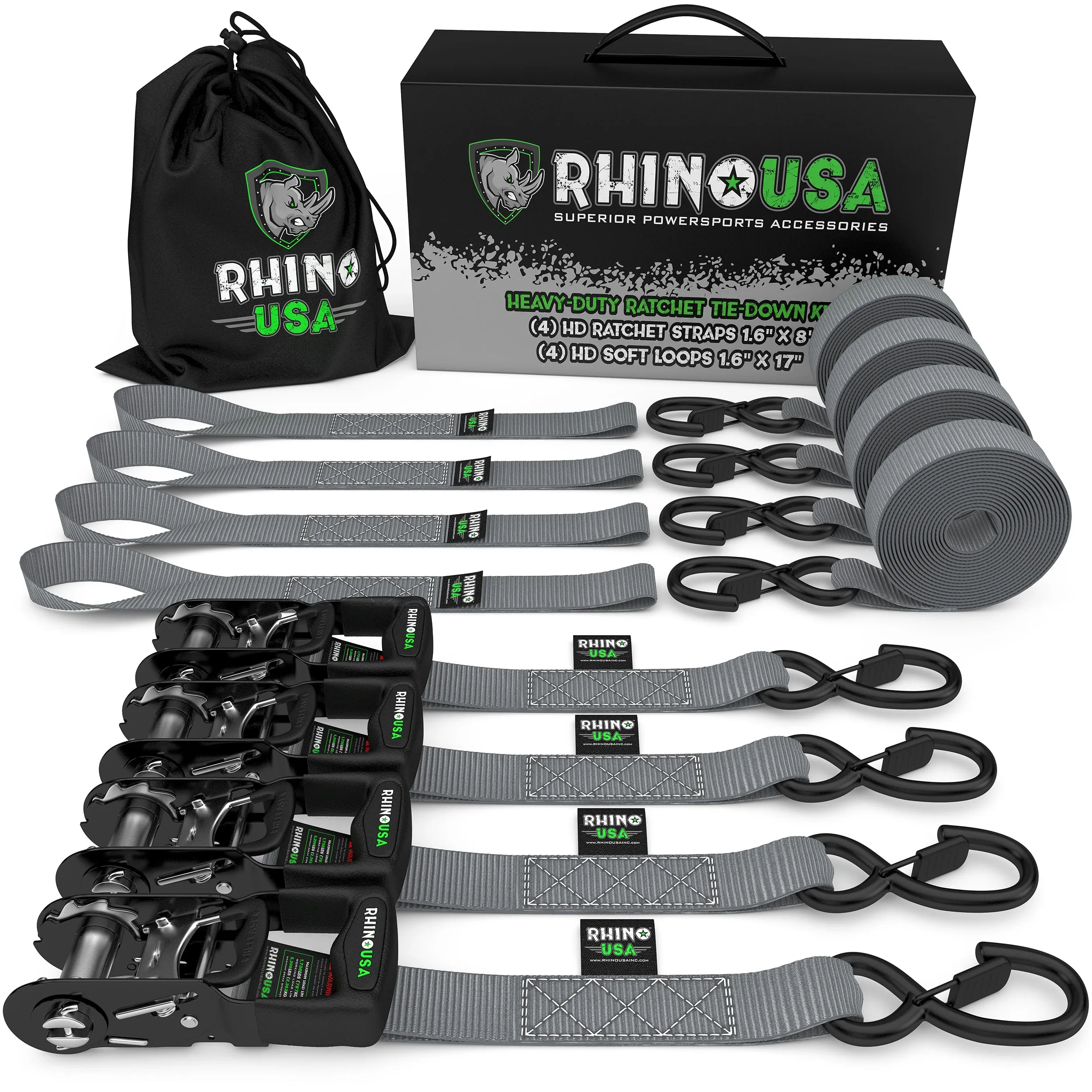 1.6" x 8' HD Ratchet Tie-Down Set (4-Pack)