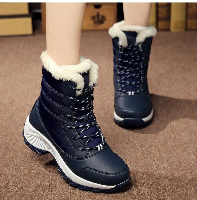 Chic FUR Womens Waterproof Winter Snow Ankle Boots Shoes