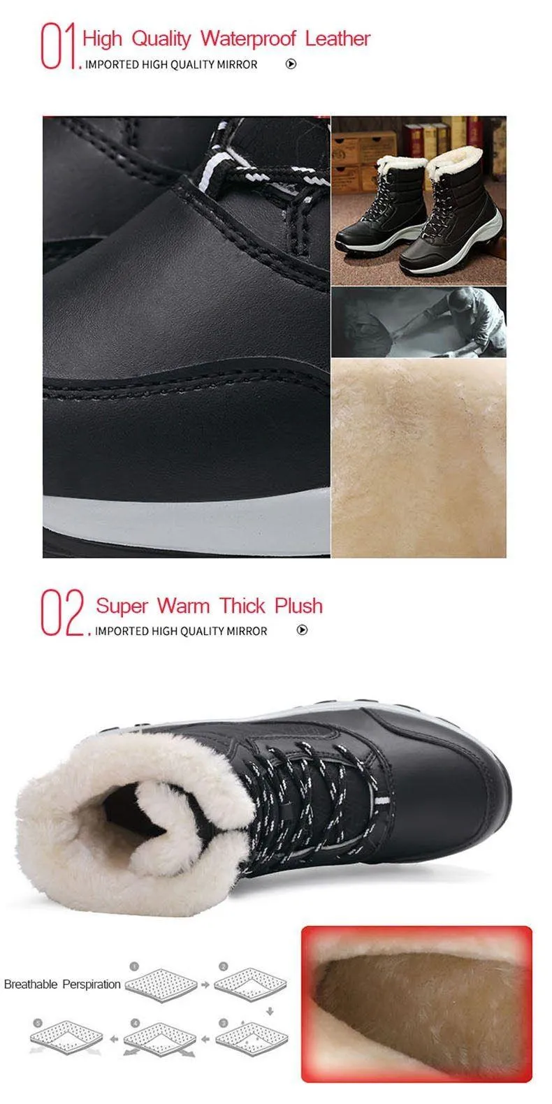 Chic FUR Womens Waterproof Winter Snow Ankle Boots Shoes