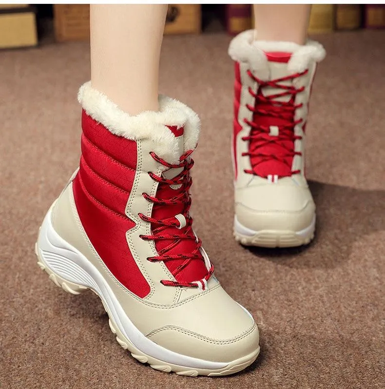 Chic FUR Womens Waterproof Winter Snow Ankle Boots Shoes