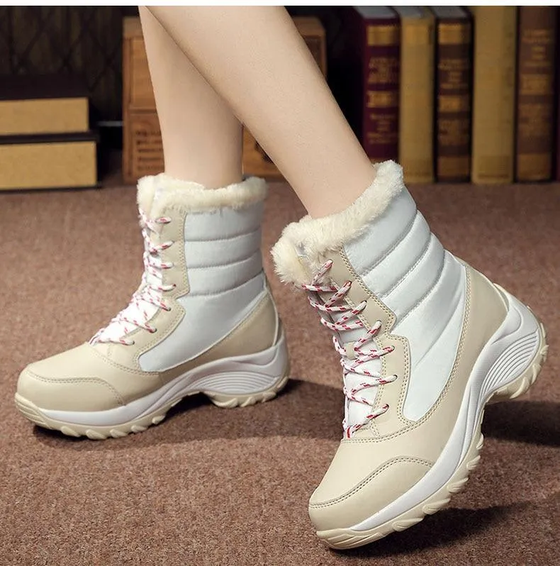 Chic FUR Womens Waterproof Winter Snow Ankle Boots Shoes