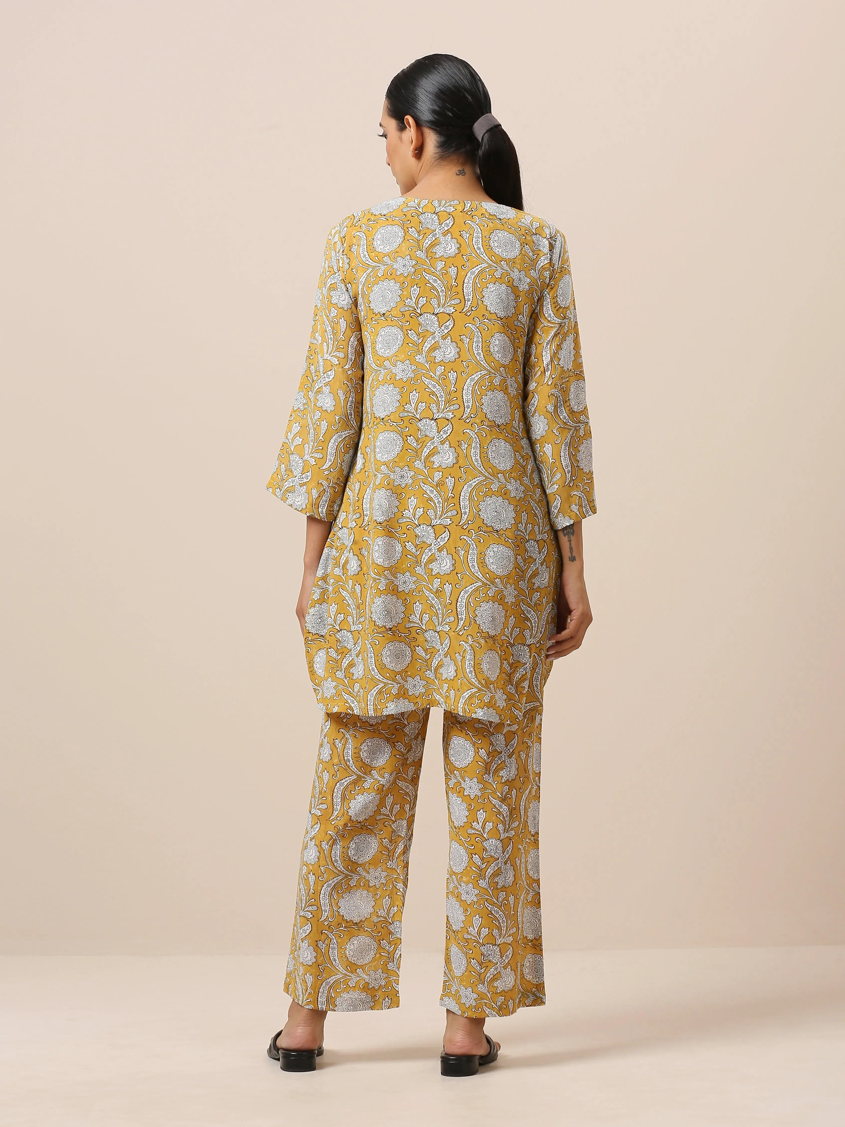 Cotton Hand Block Printed Yellow Co-Ord Set