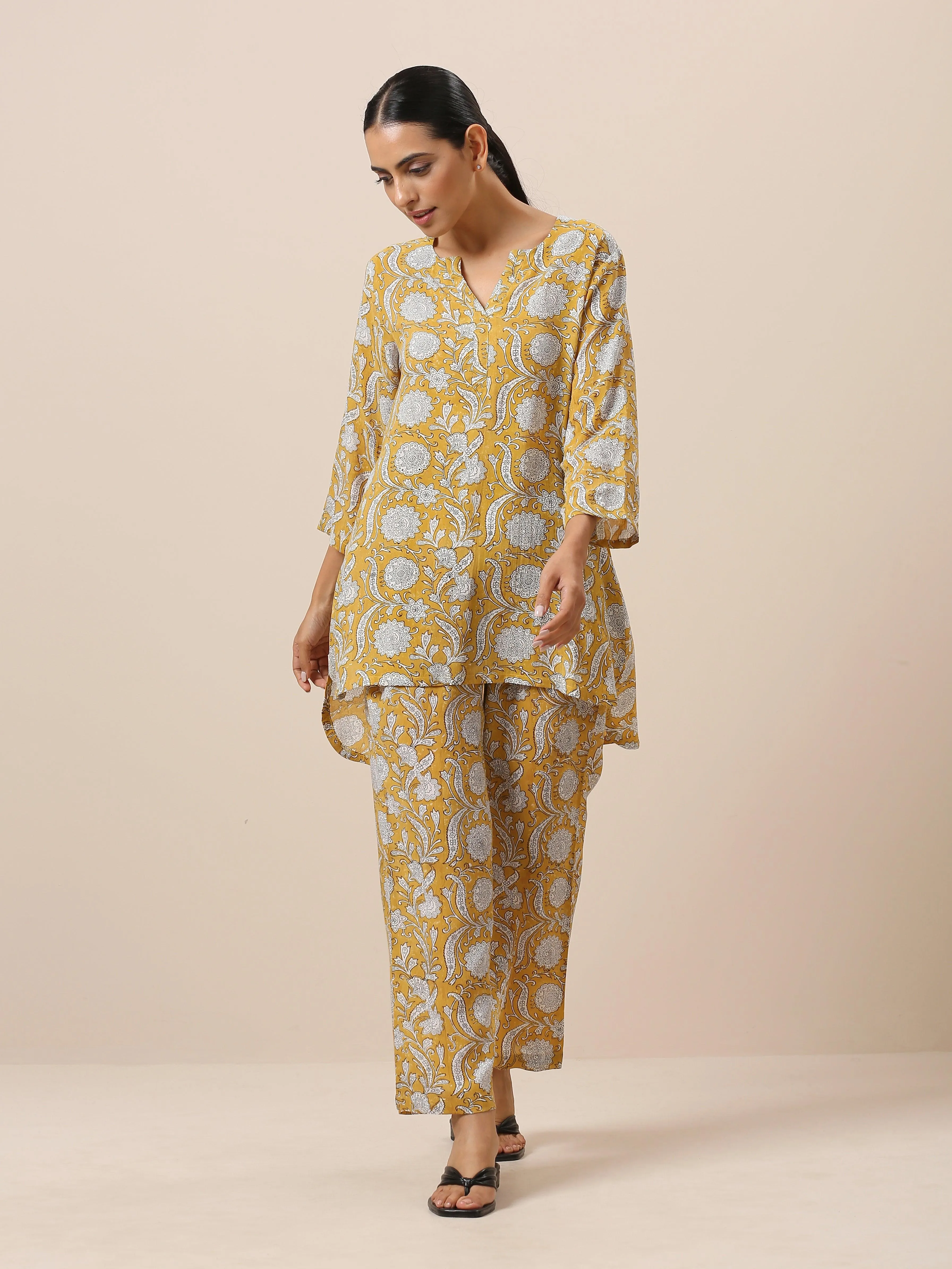 Cotton Hand Block Printed Yellow Co-Ord Set