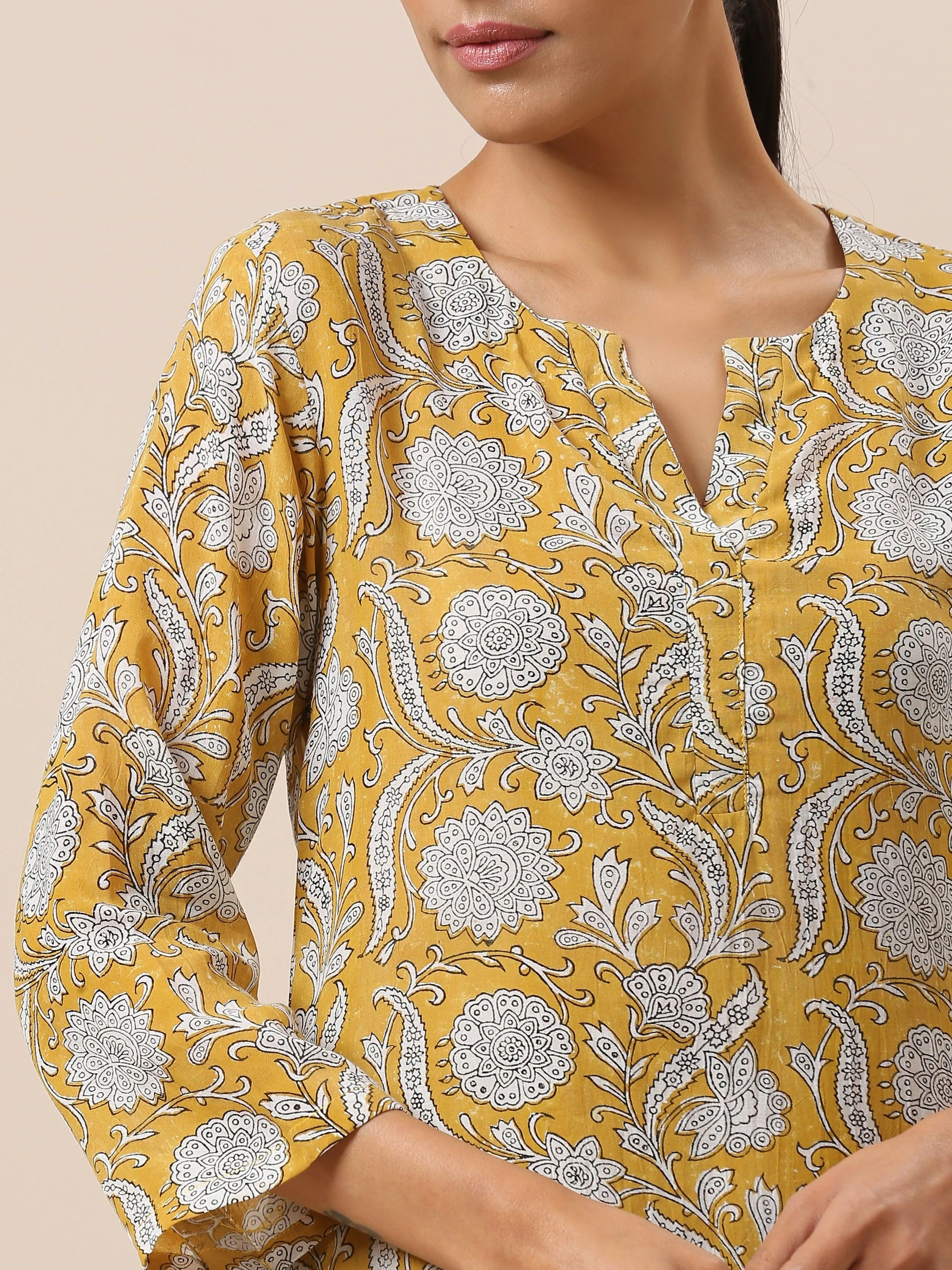 Cotton Hand Block Printed Yellow Co-Ord Set