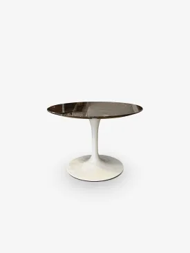 Eero Saarinen Small Round Coffee Table with Espresso Marble Top & White Base by Knoll
