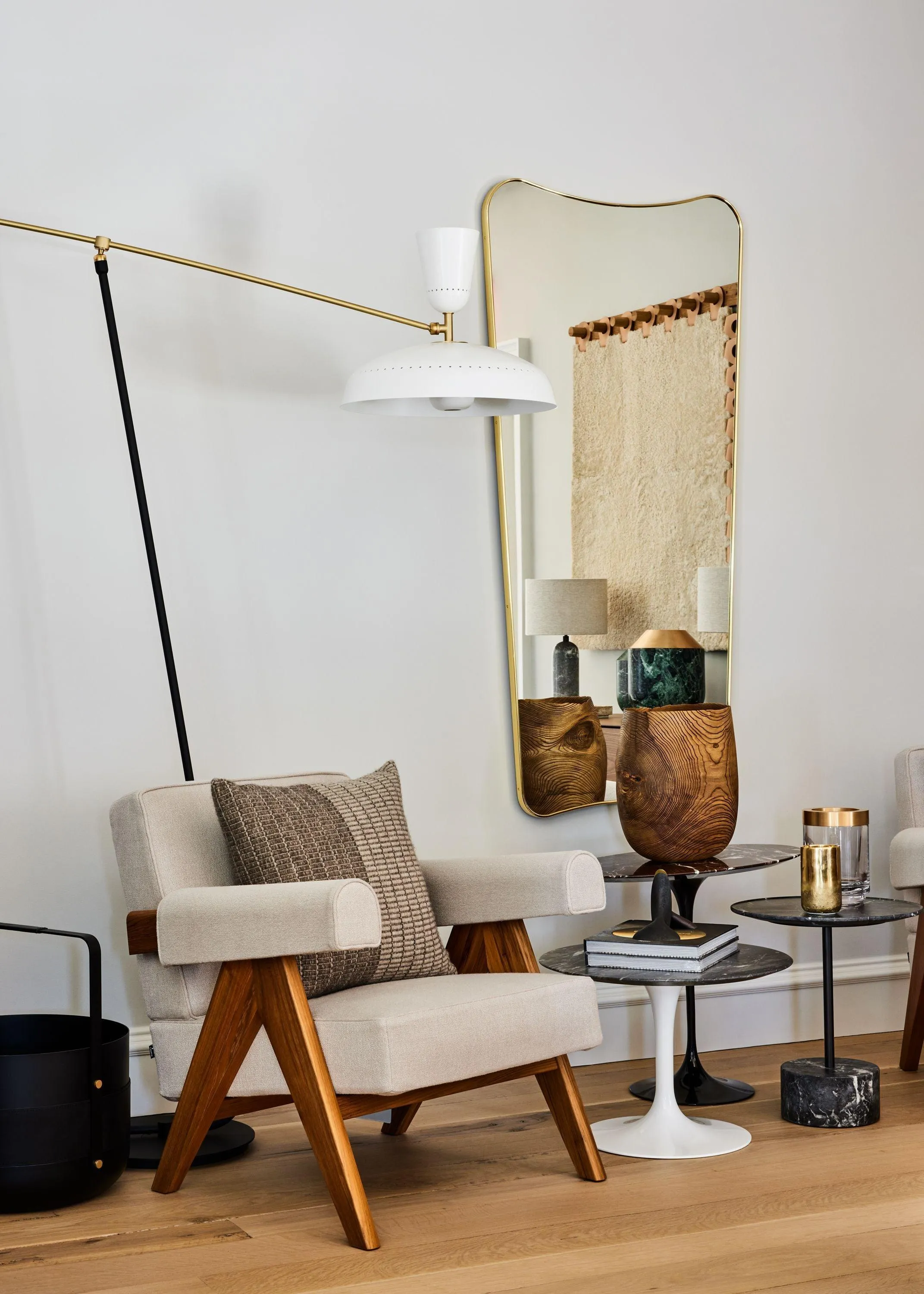 Eero Saarinen Small Round Coffee Table with Espresso Marble Top & White Base by Knoll