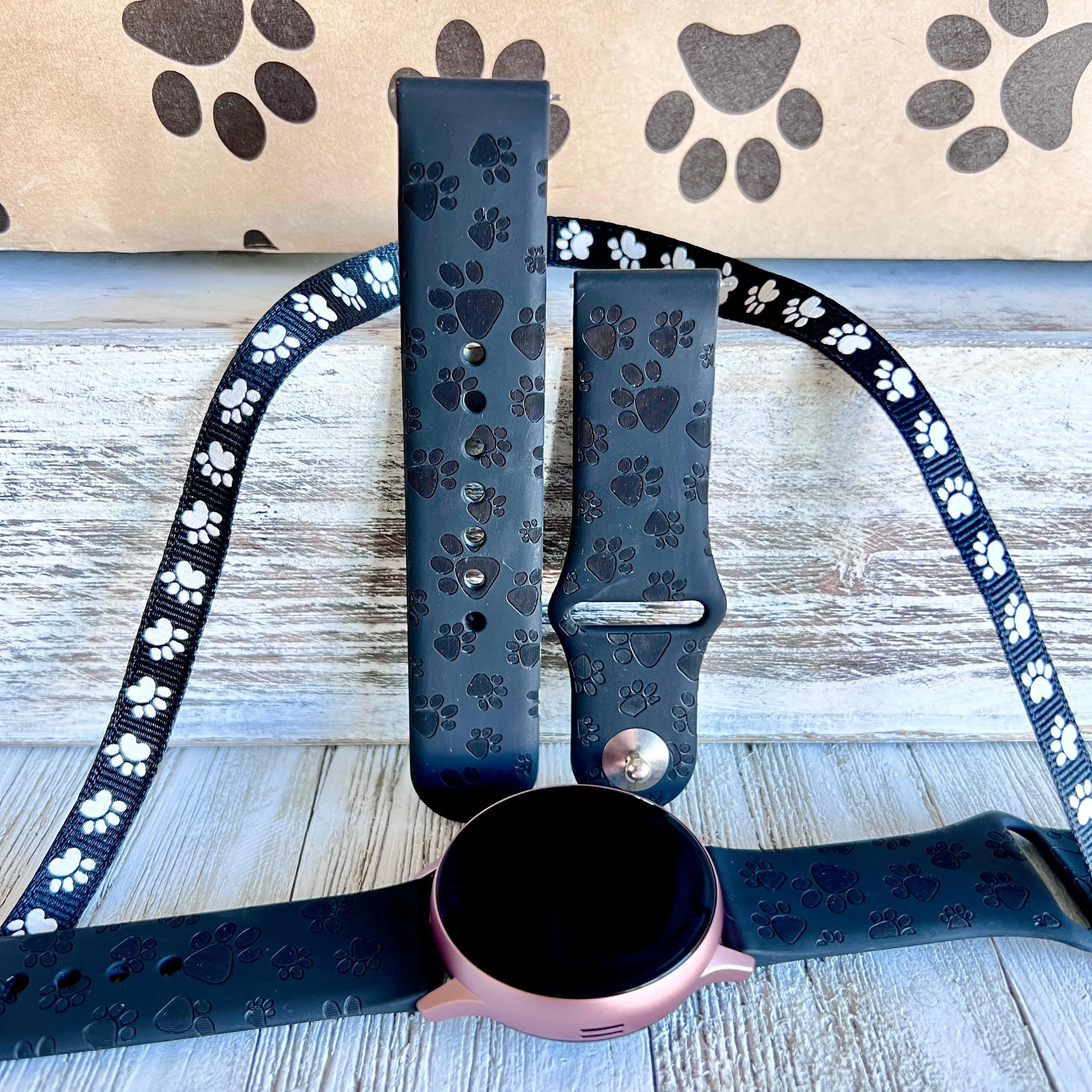 Engraved Black Paw Silicone Band For Samsung Watch