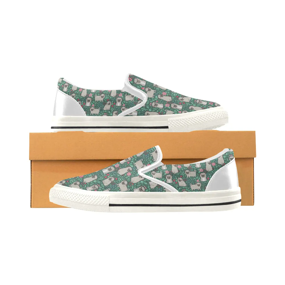Green Pug Women's Slip-on Canvas Shoes