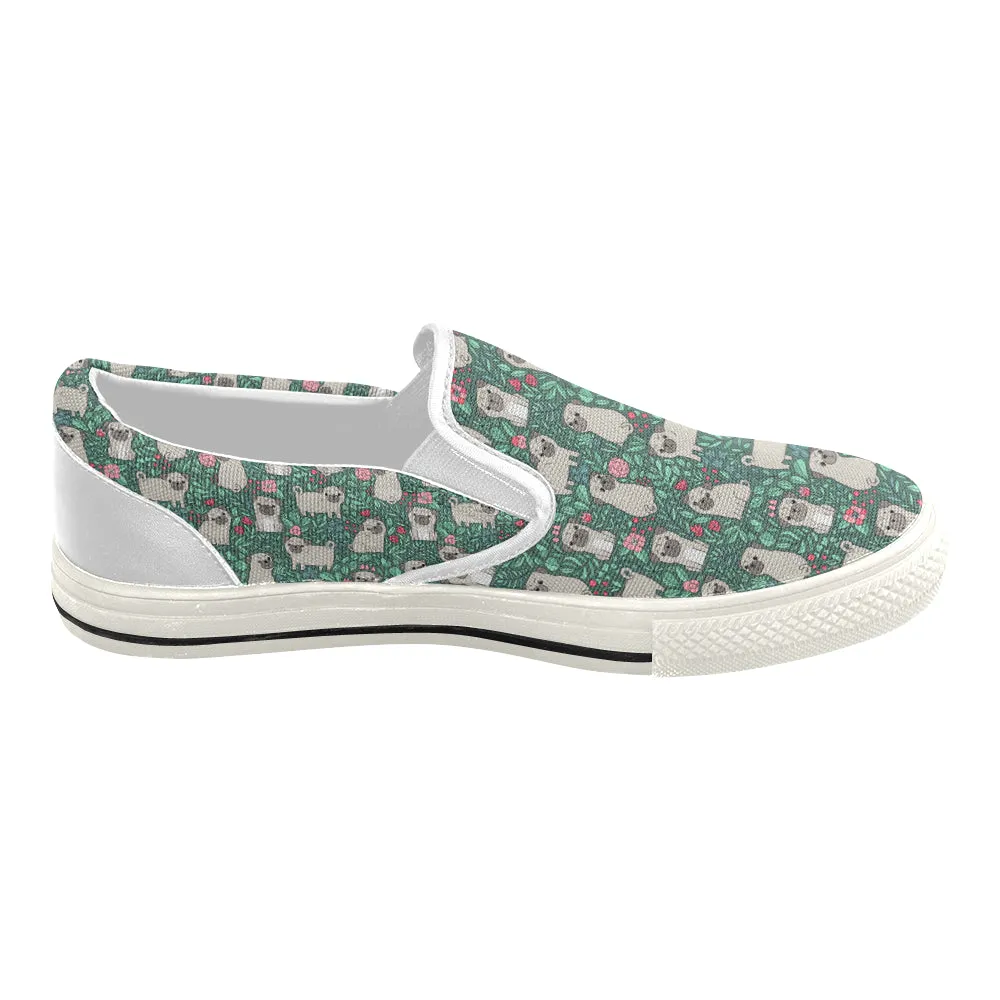 Green Pug Women's Slip-on Canvas Shoes