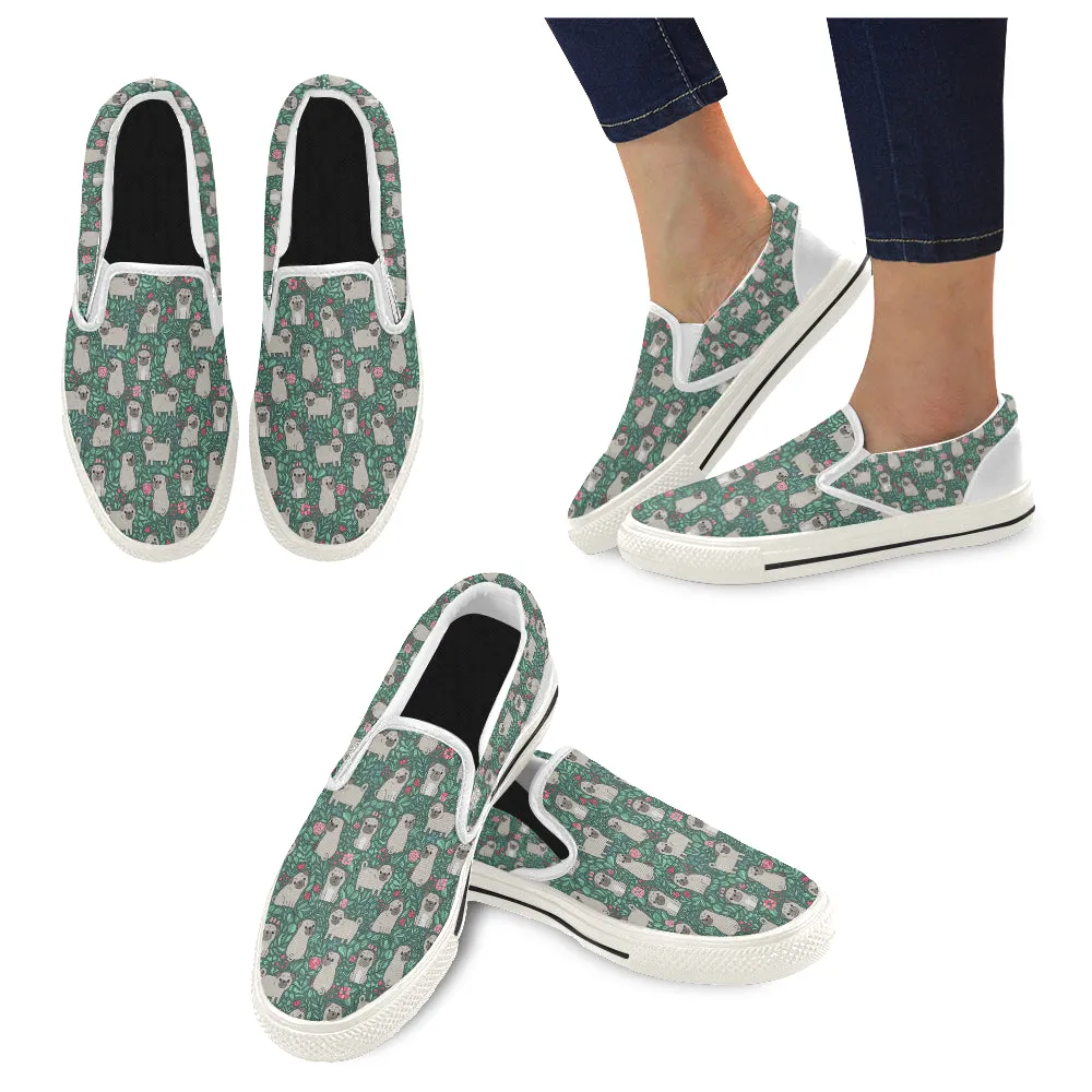 Green Pug Women's Slip-on Canvas Shoes