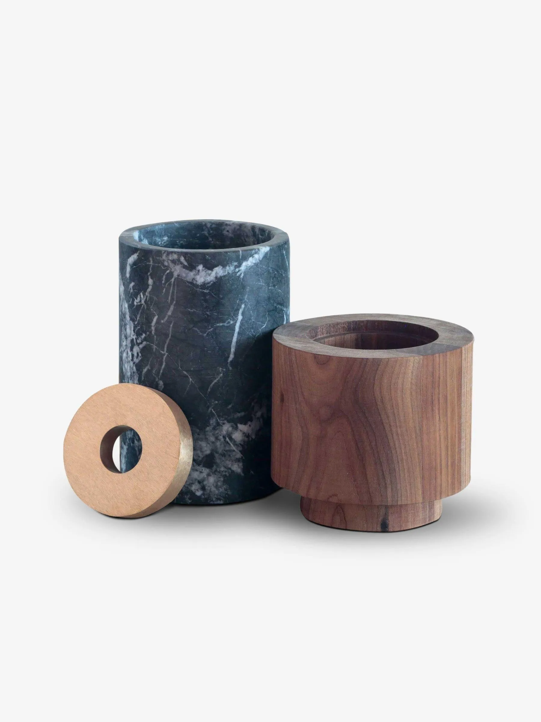 Potte Lux Vase in Grigio Carnico Marble and Walnut