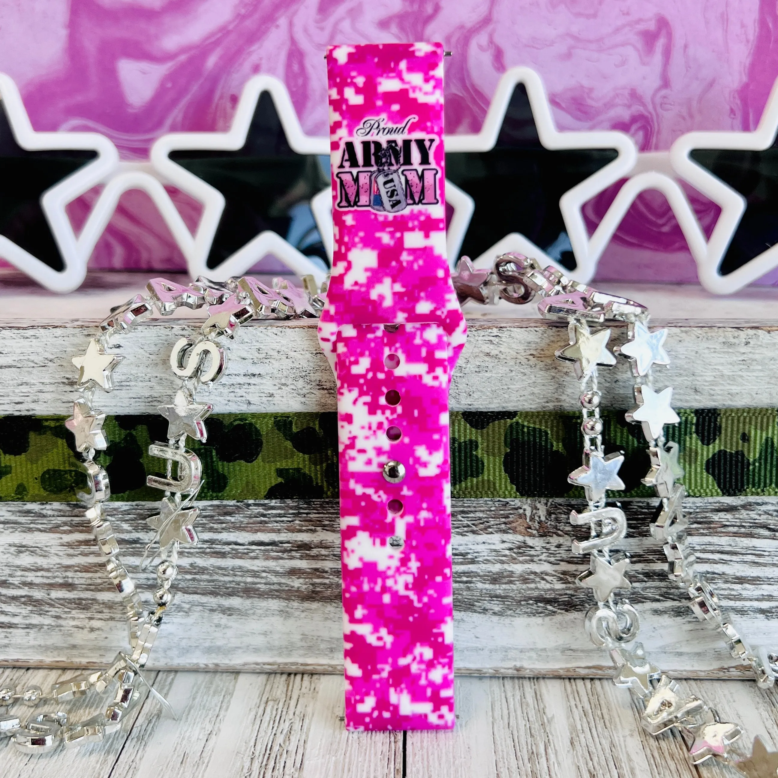 Proud Army Mom Print Silicone Band For Samsung Watch