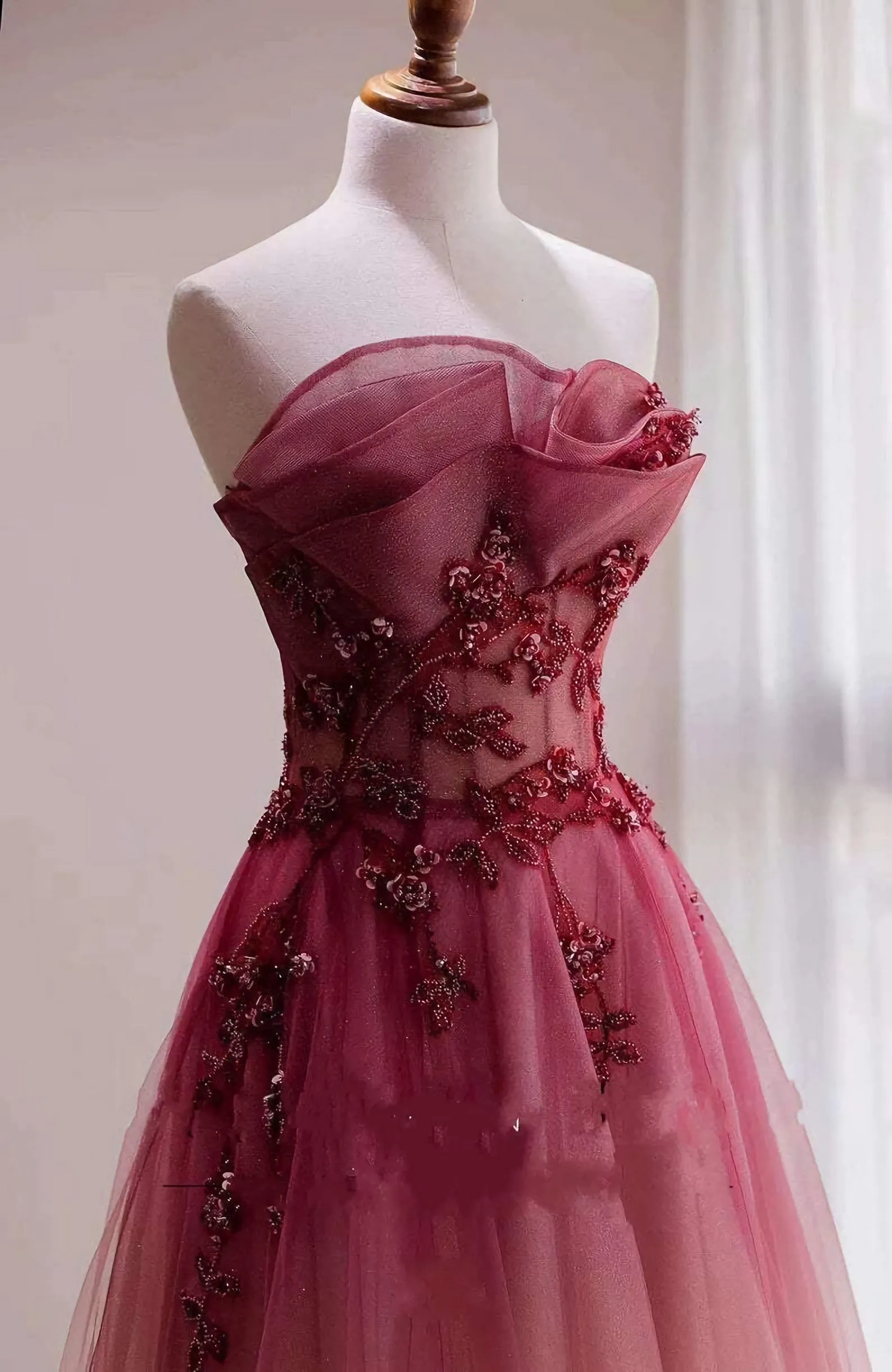 Red Gradient Prom Dress Vintage Wedding Dress Red Strapless Party Dress With Beaded Bridal Dress Red Ombre Evening Dress Aline Formal Dress