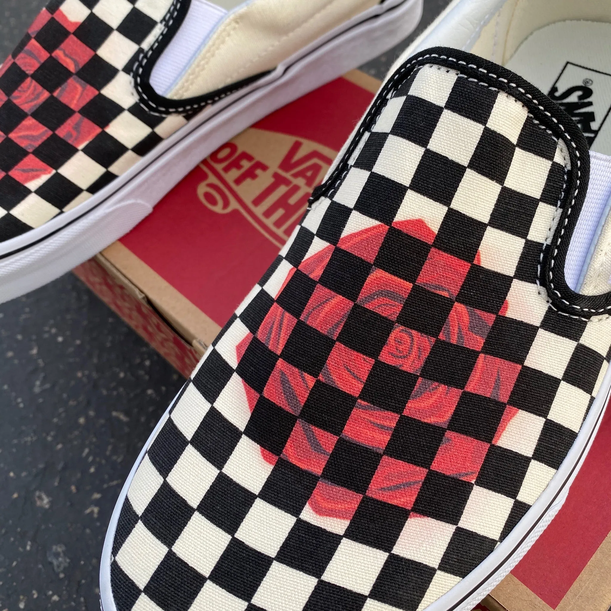 Rose Checkerboard - Custom Slip Ons