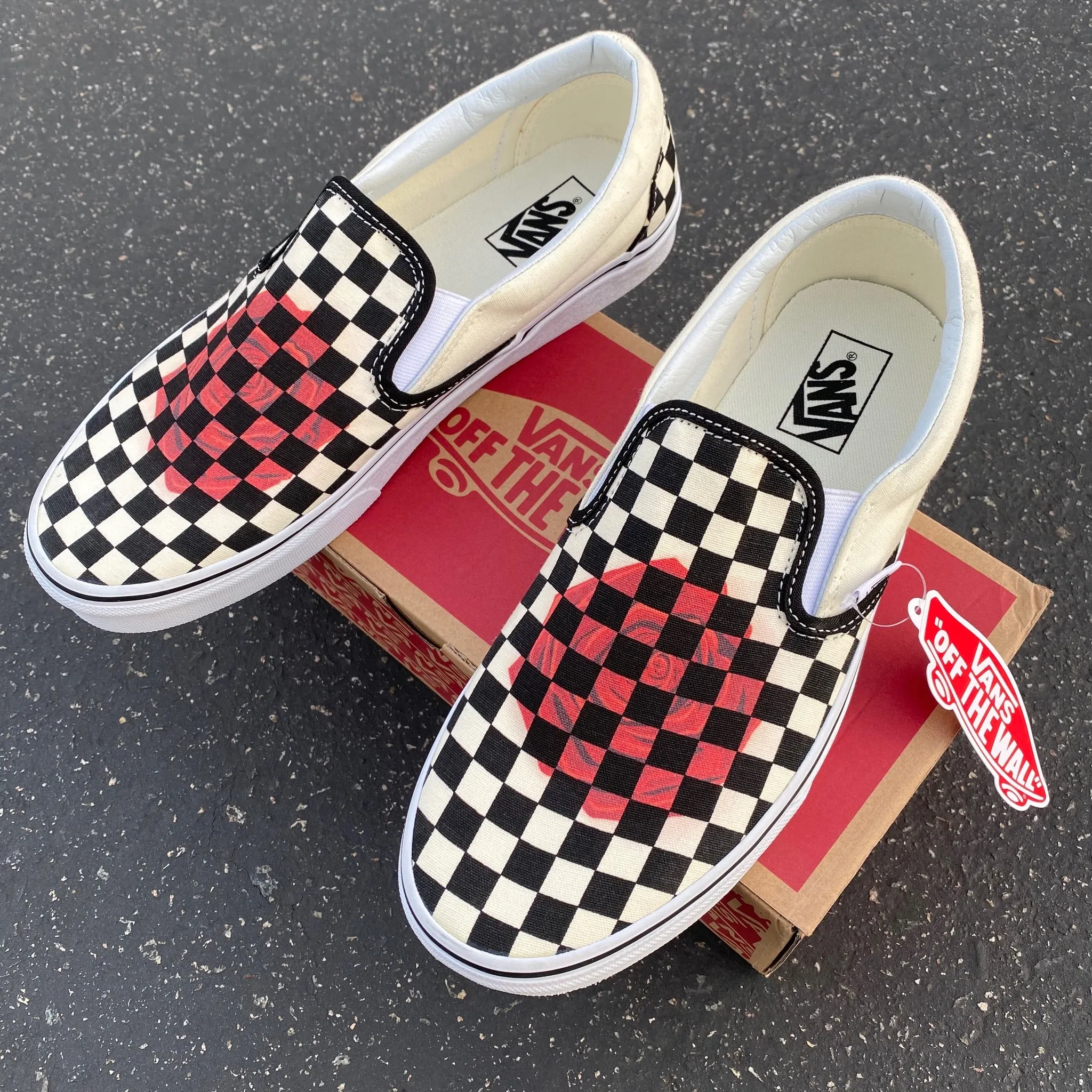 Rose Checkerboard - Custom Slip Ons