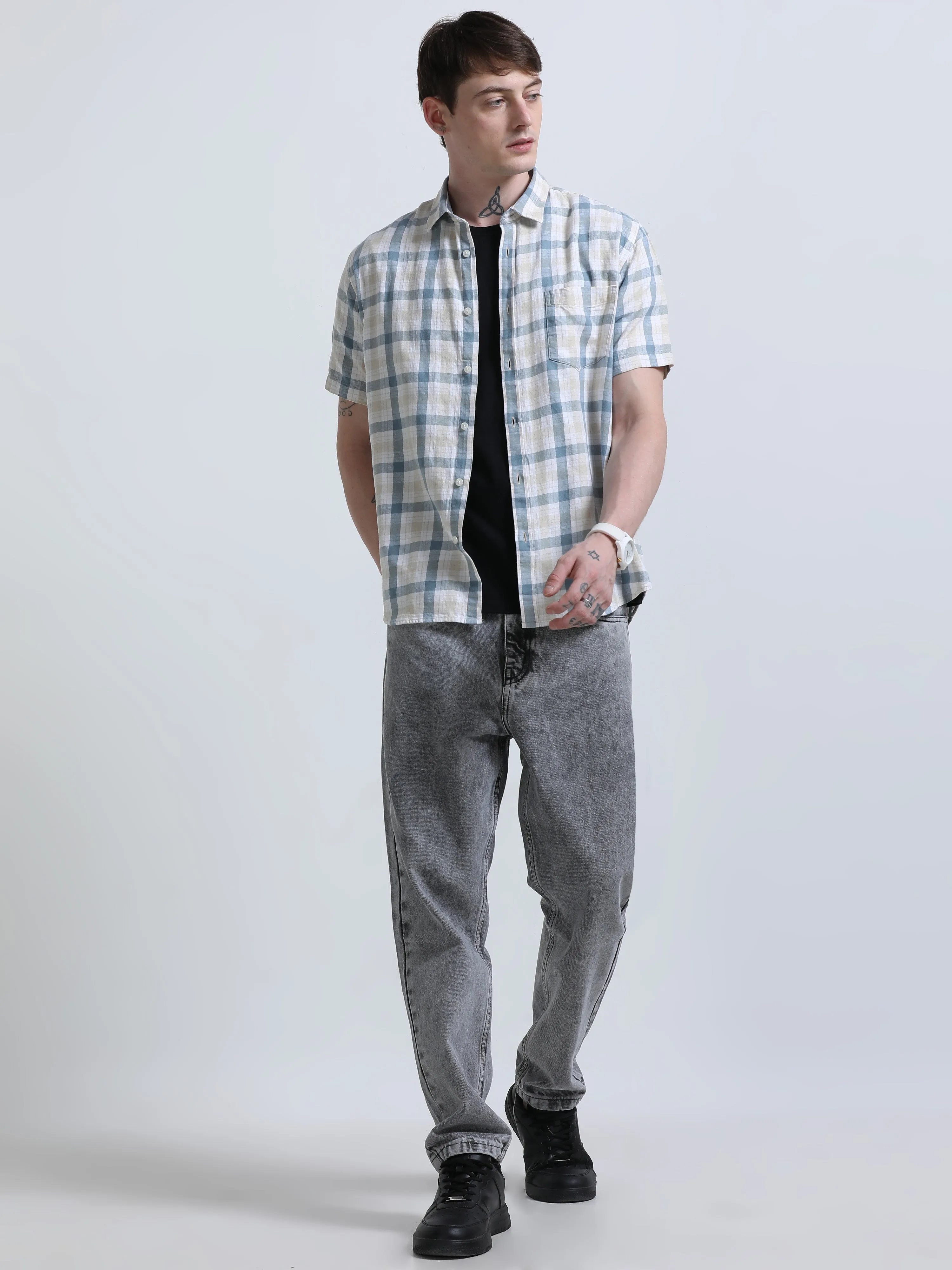 Rune - Relaxed Checks Shirt - Blue