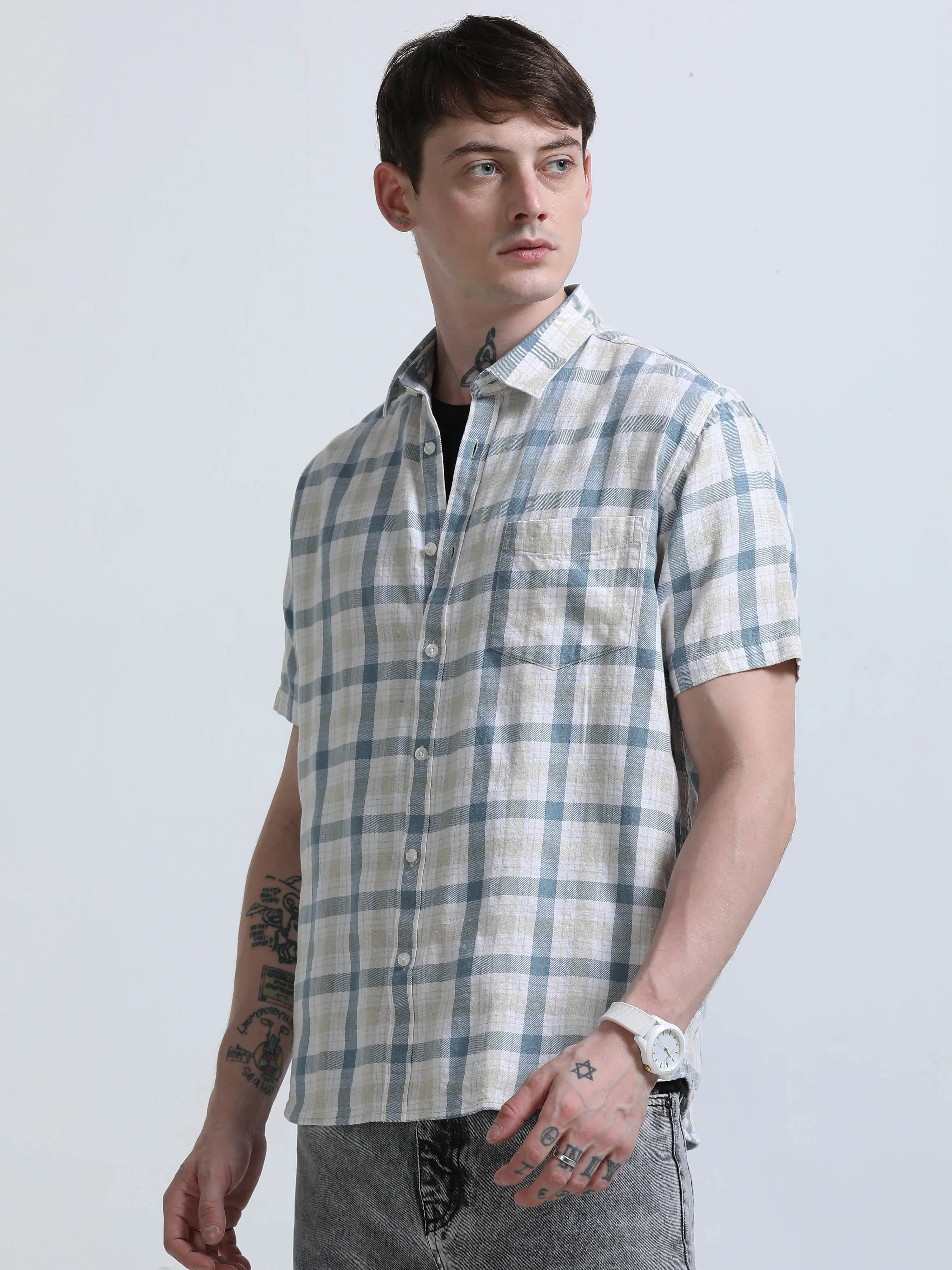 Rune - Relaxed Checks Shirt - Blue