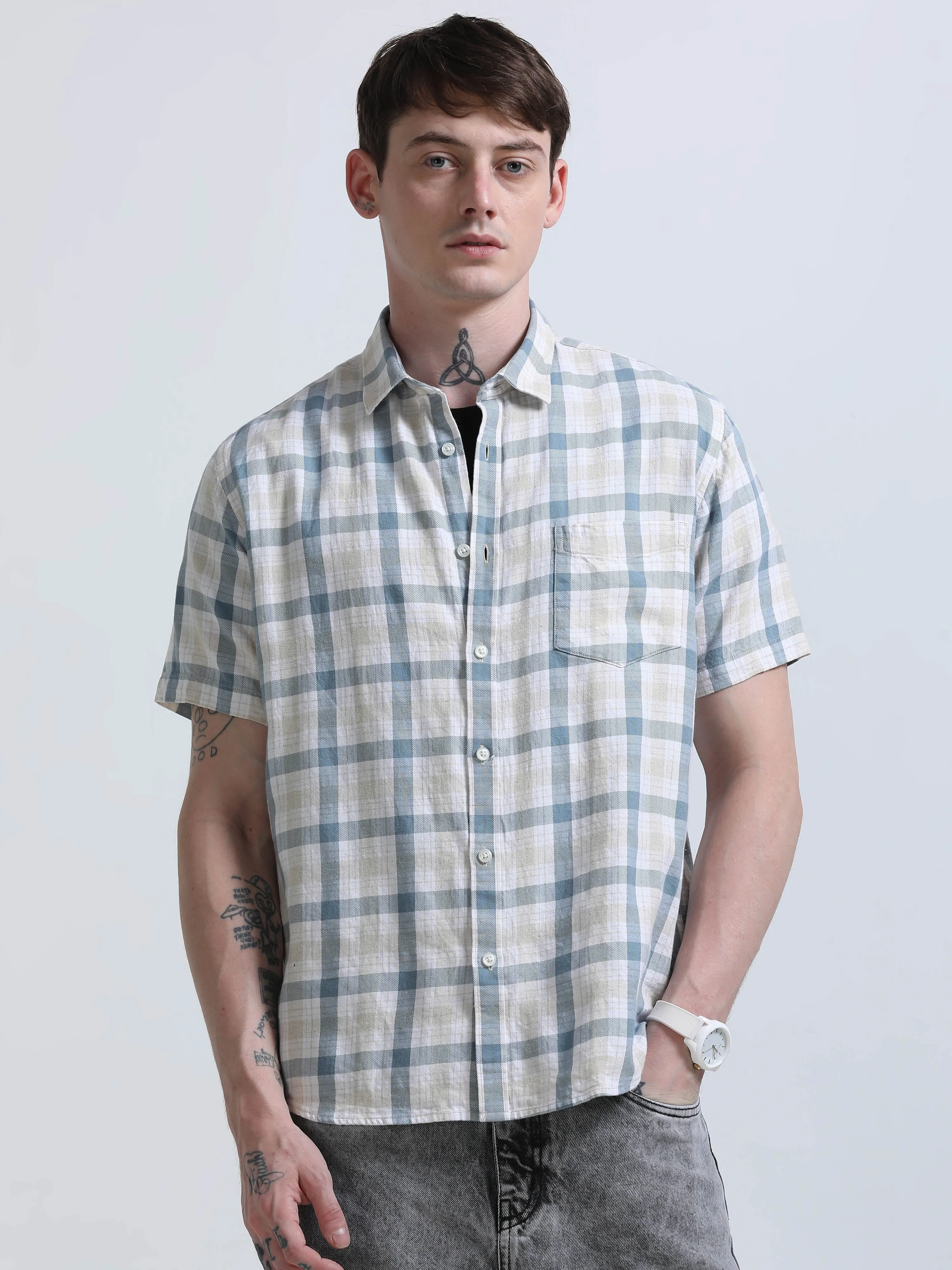 Rune - Relaxed Checks Shirt - Blue