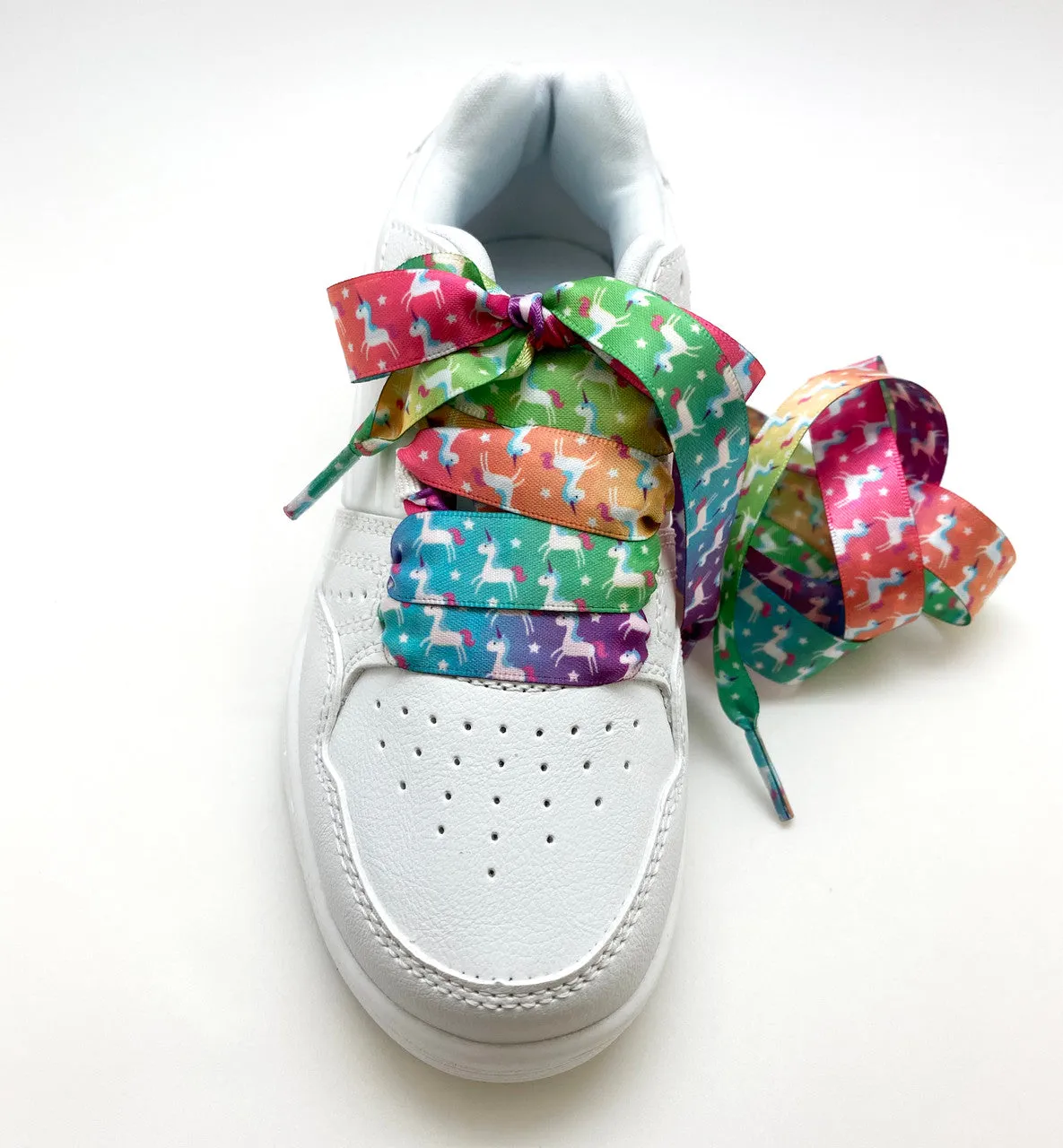 Satin Shoelaces rainbow unicorns ideal for hip hop dance, dance team, sneaker junkie, cheerleading, wedding, prom in 36" and 44" lengths