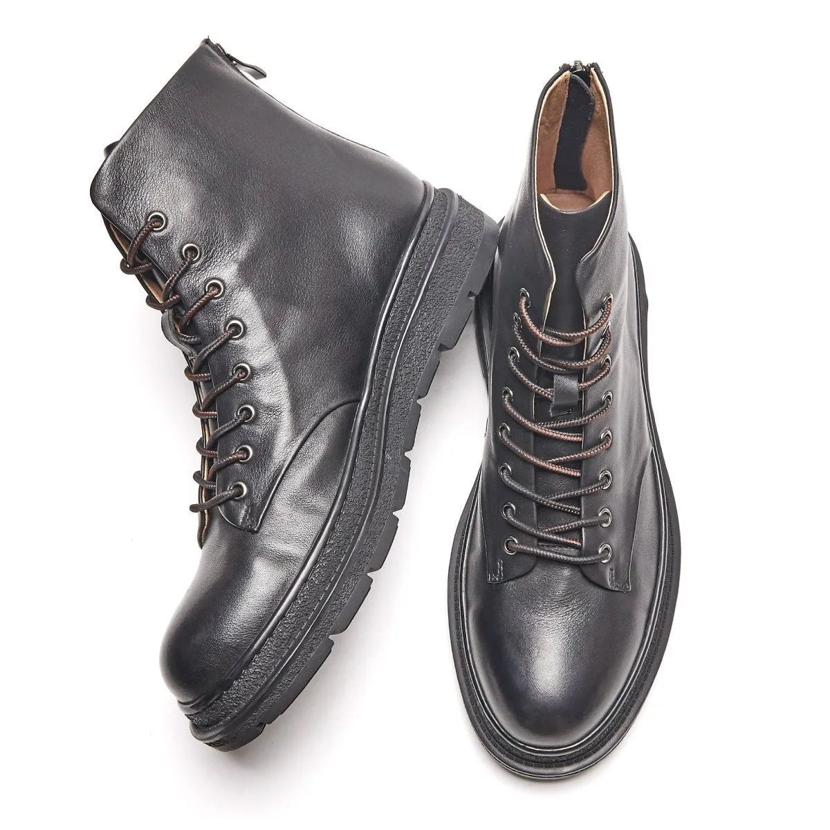 Slick Lace Up Black Leather Worker Boots