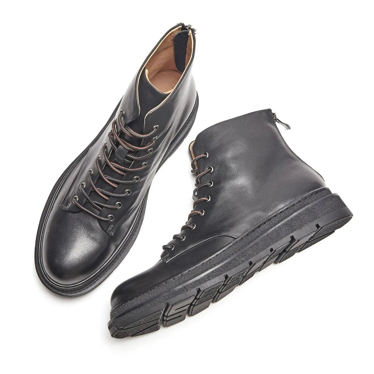 Slick Lace Up Black Leather Worker Boots