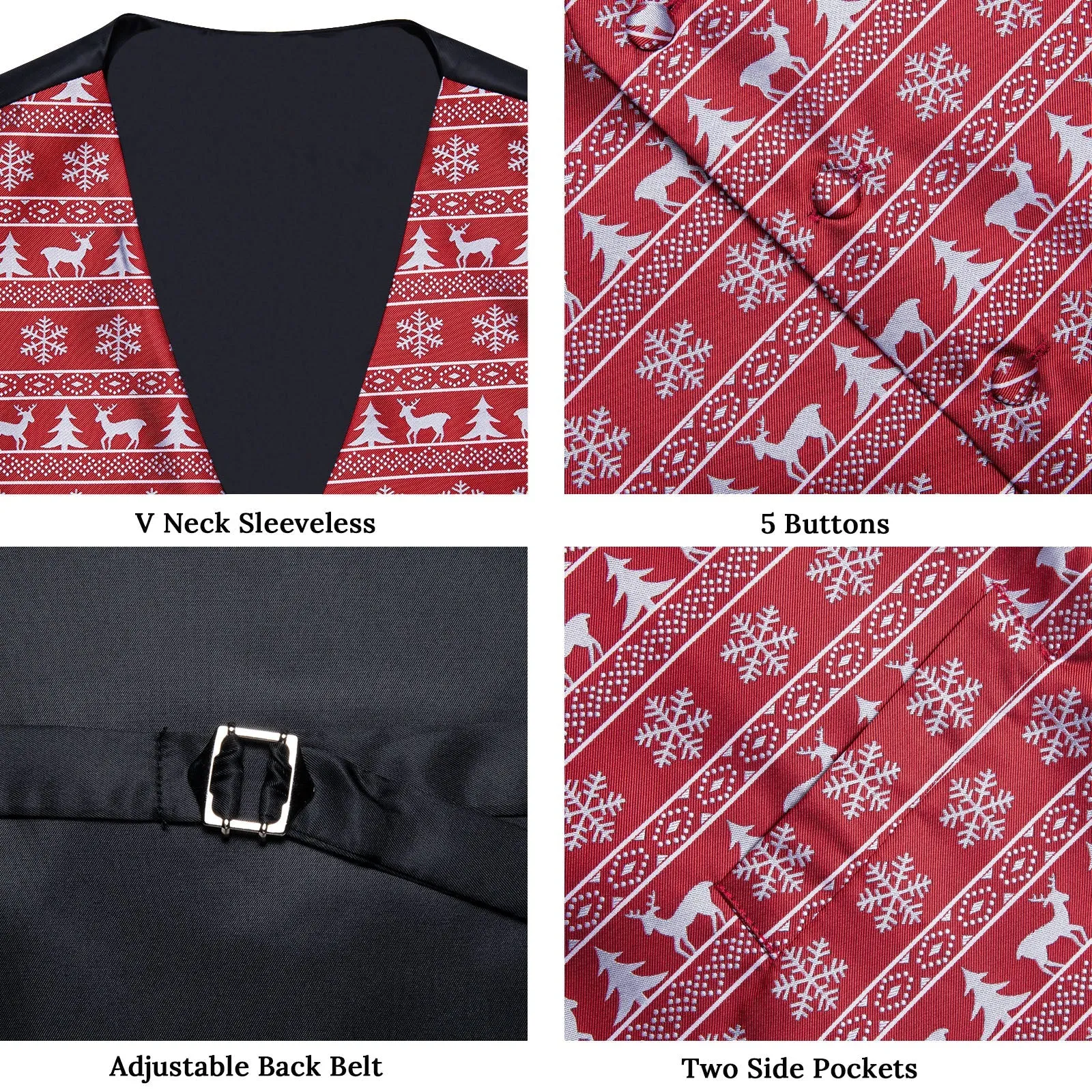 Ties2you Christmas Tie Vest Red White Elk Novelty Jacquard Silk Men's Vest Hanky Cufflinks Tie Set