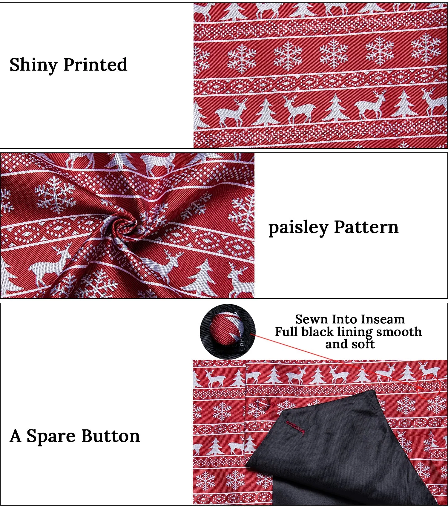 Ties2you Christmas Tie Vest Red White Elk Novelty Jacquard Silk Men's Vest Hanky Cufflinks Tie Set