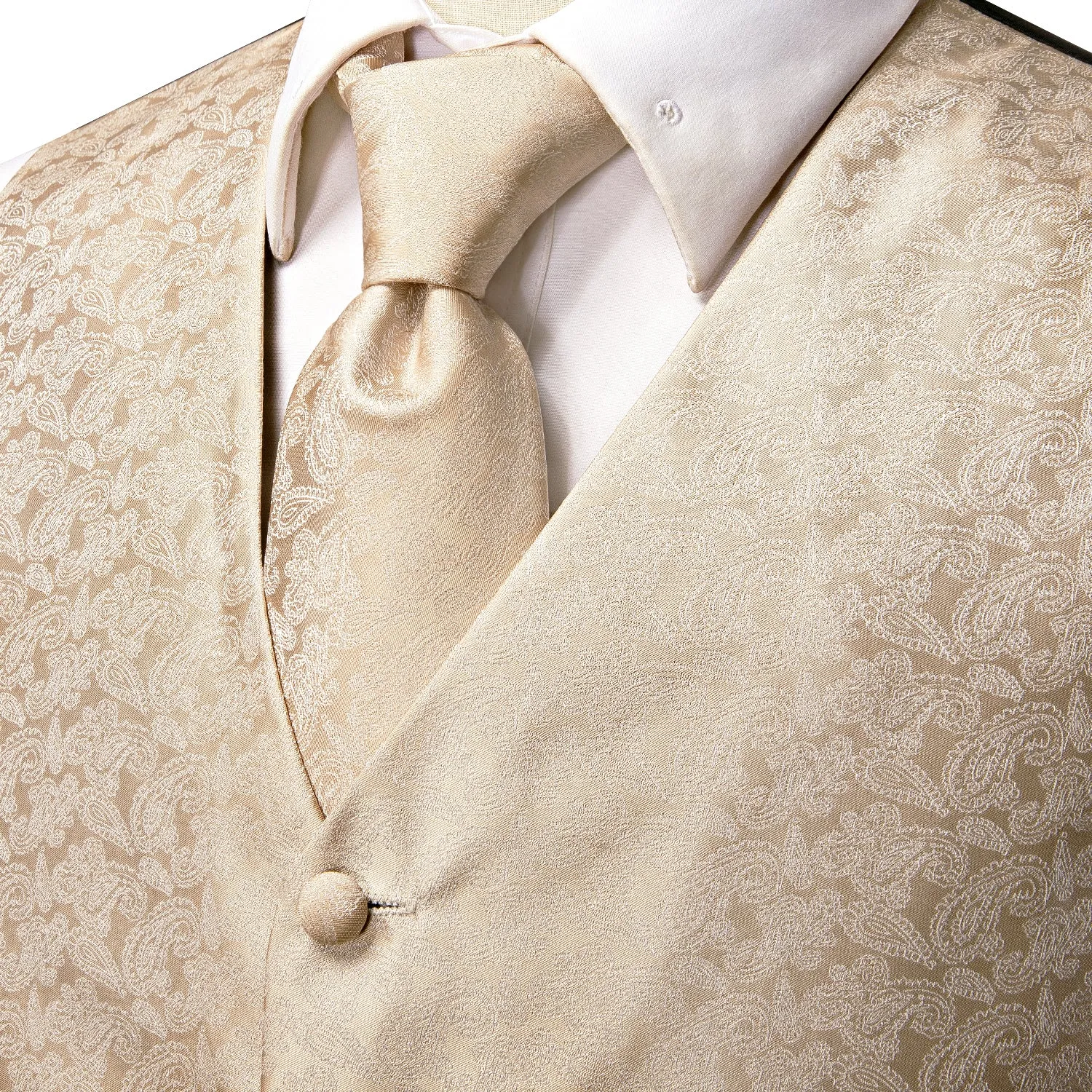 Ties2you Paisley Waistcoat Champagne Vest and Tie Hanky Cufflinks Set Suit for Mens Wedding