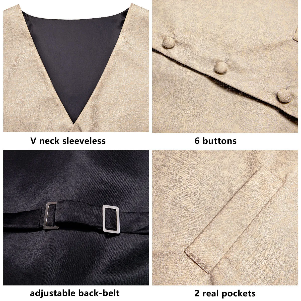 Ties2you Paisley Waistcoat Champagne Vest and Tie Hanky Cufflinks Set Suit for Mens Wedding